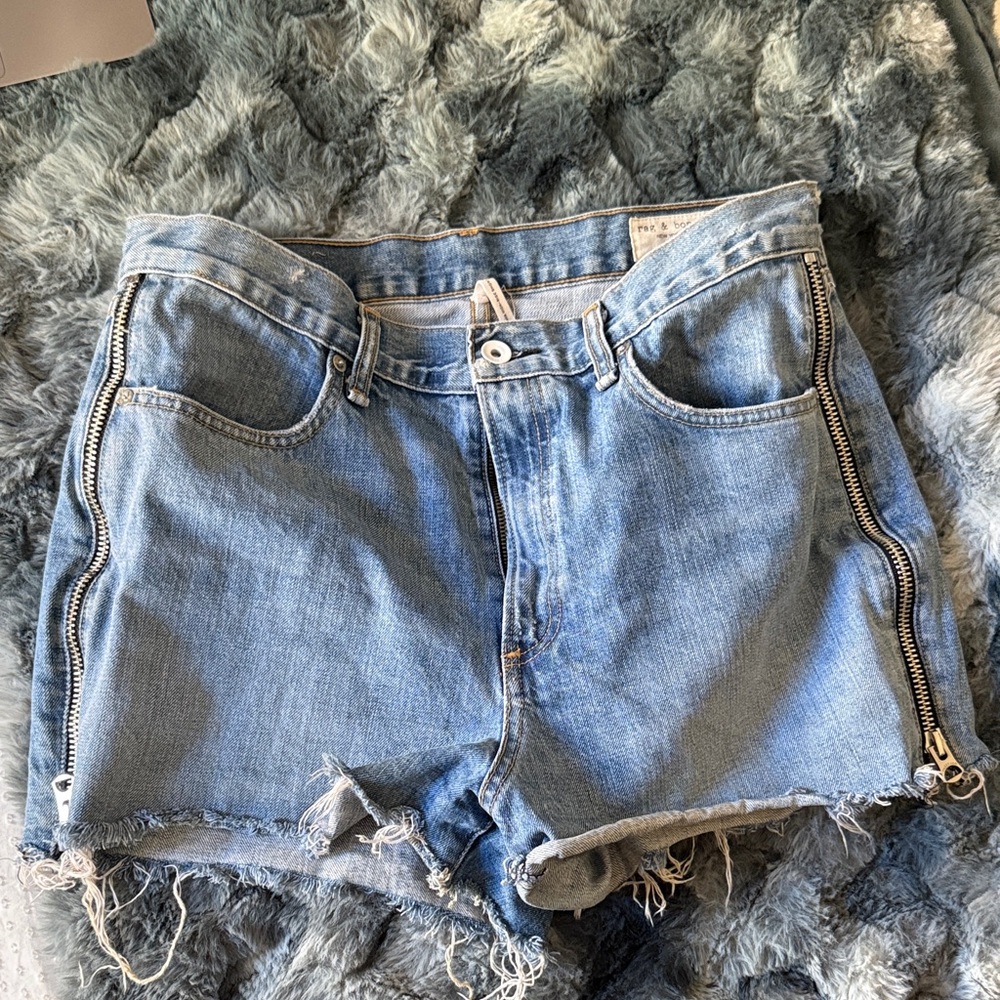 rag & bone Light Wash Zipper Detail Jean Shorts